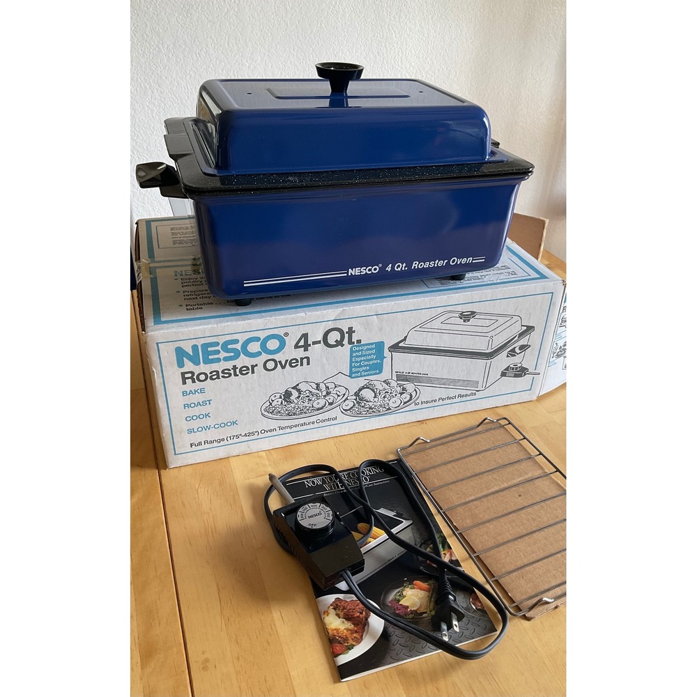 Nesco 4 Qt Roaster Oven Blue Porcelain Enamel 4804-12 Countertop Cooker with Box